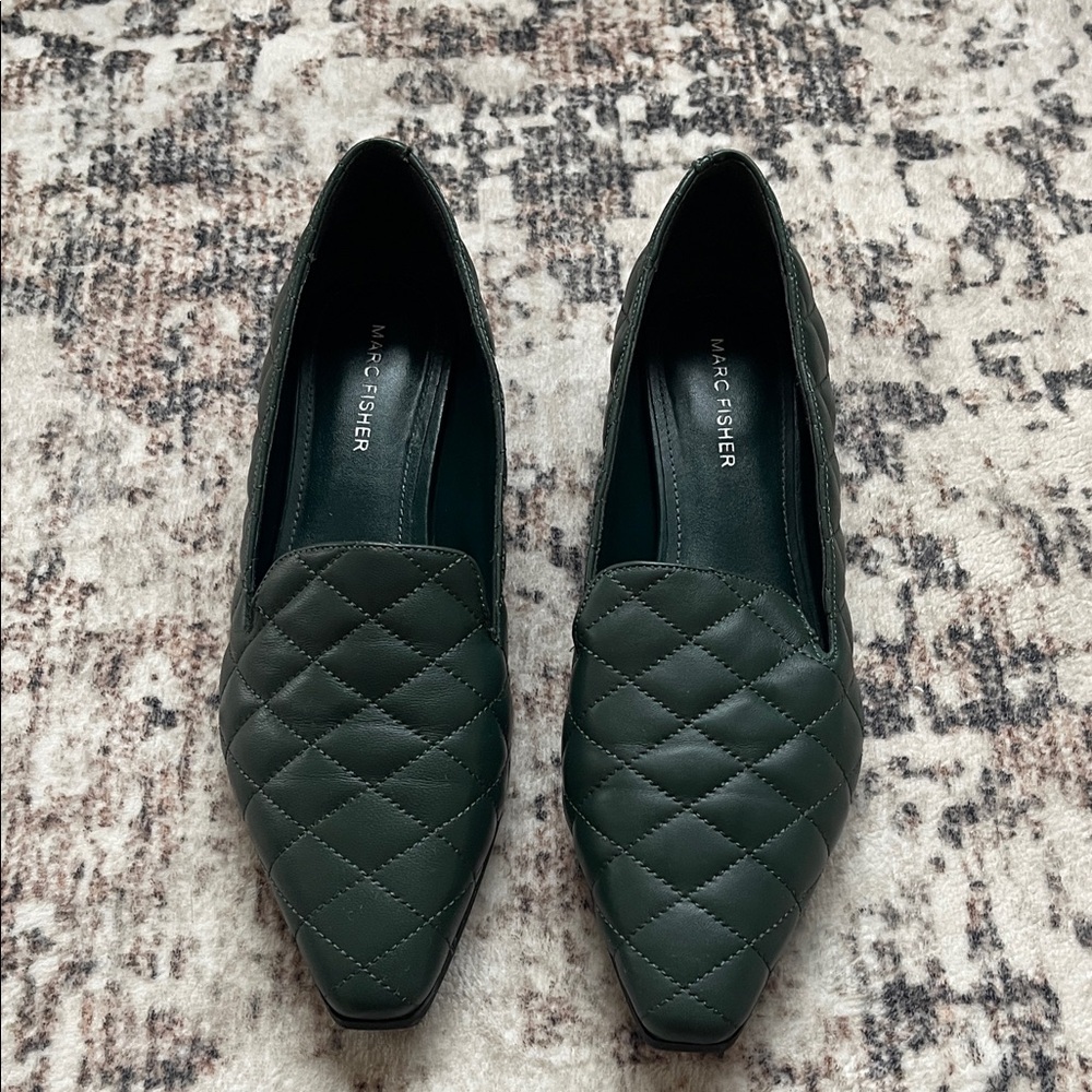 Marc Fisher Quilted Dark Green Pointed Toe Flats